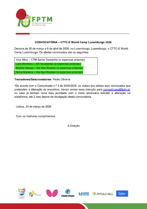 30 de março a 6 de abril de 2026 Convocatória no Luxemburgo Luxemburgo o CTTC E World